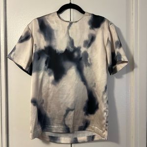 Watercolor Satin Zipper-Back Blouse